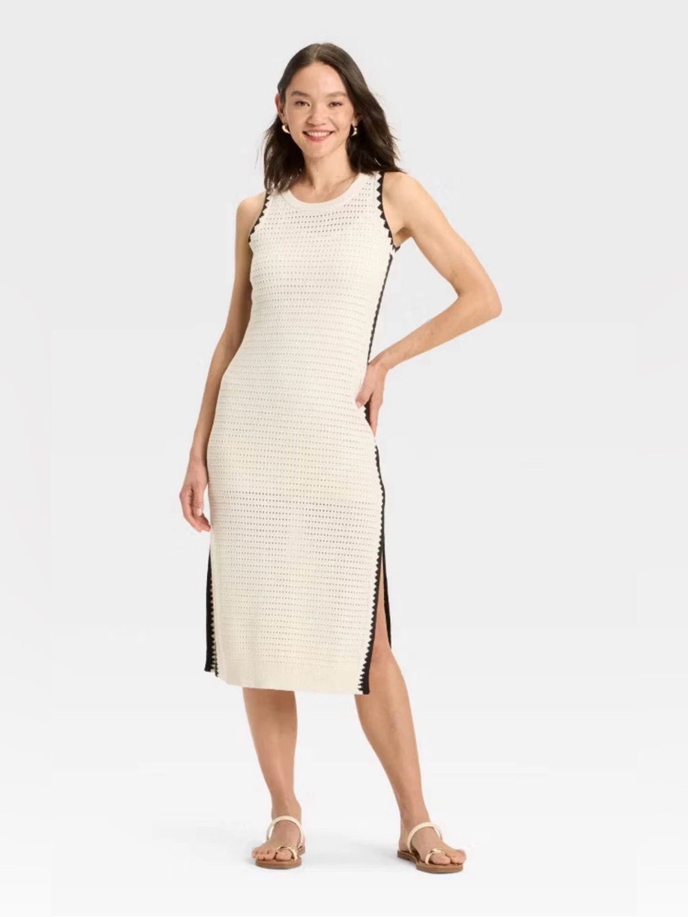 Women's Openwork Midi Sweater Dress Universal Thread™ Cream